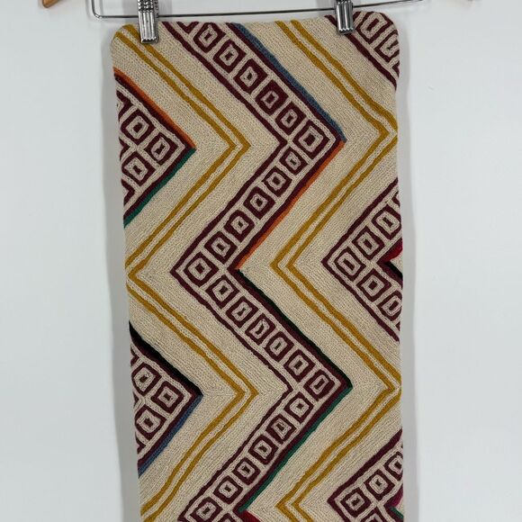 Anthropologie Hand-Embroidered Wool Pillow Cover – Geometric Zigzag, 12”x35” - Picture 5 of 9